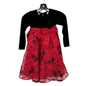Blueberi Boulevard Girls' Velvet & Organza Dress Floral embellished size 6